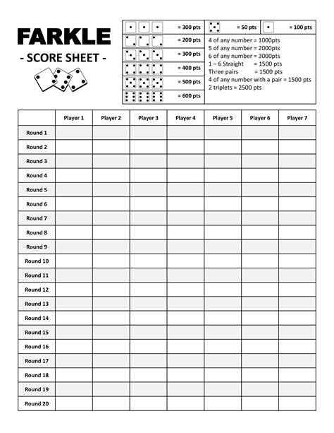 Printable Farkle Score Card